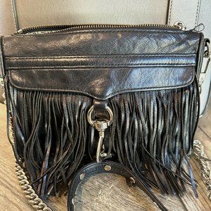 Rebecca Minkoff black leather "Fringe Mini MAC' Cross body